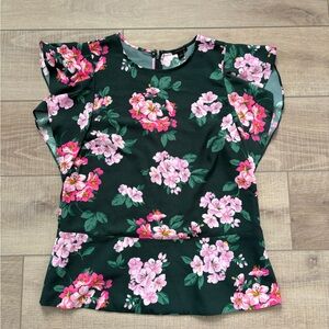 Ann Taylor Green Top with Pink Floral Design